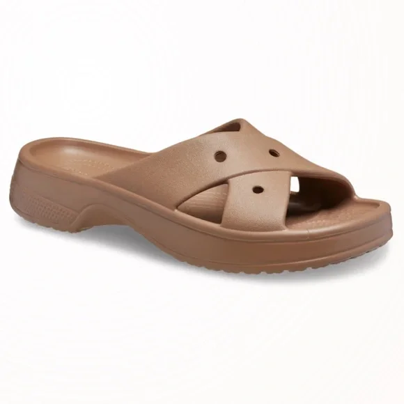 CROCS Brown Cross Strap Slides NWOT - Picture 3 of 7